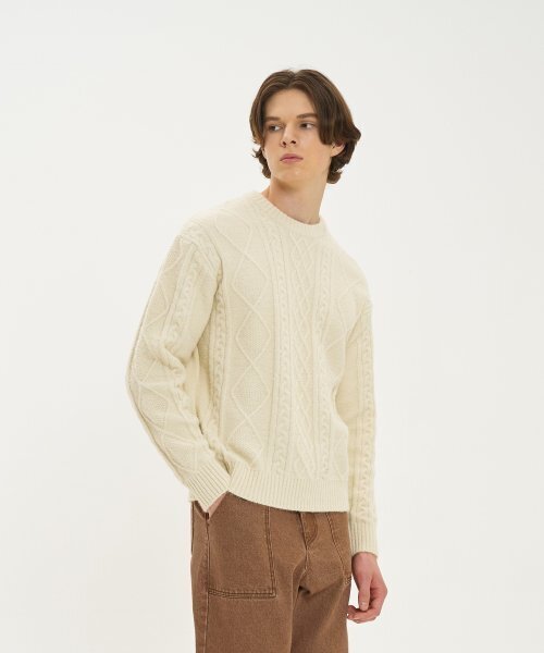 BLOND9(ブロンドナイン)の「ウールフィッシャーマンニットセーター_クリーム(ニット/セーター・メンズ・その他・LARGE/MEDIUM)」の3枚目の写真