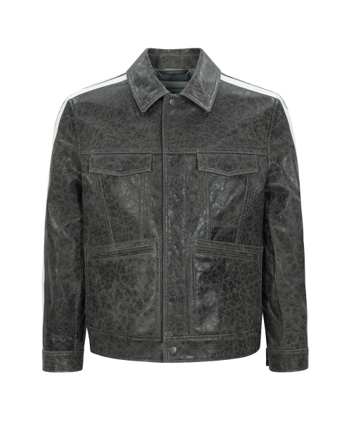 CRACKED LEATHER TRUCKER JACKET (GRAY / LAMBSKIN)