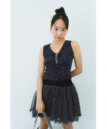 SHAKIRI（シャキリ）の「フラワーアイレットレースアップトップス（ネイビー）（Tシャツ/カットソー）」