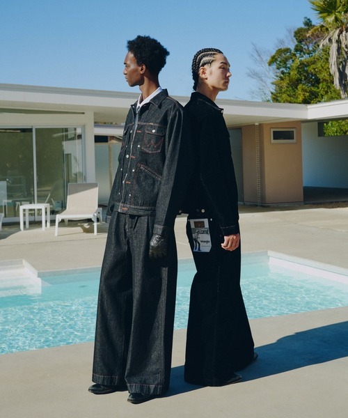 Wrangler × CamphorWood 】front zip 2tuck wide baggy flare broken