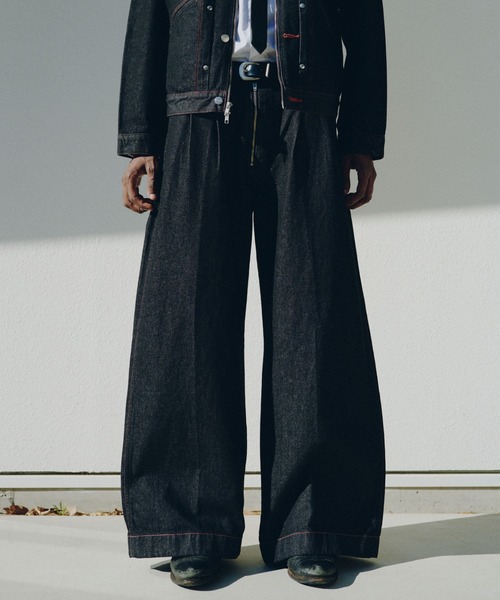 Wrangler × CamphorWood 】front zip 2tuck wide baggy flare broken