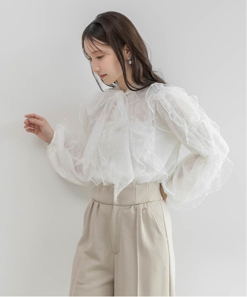 RANDA(ランダ)の「【Heart Collection】ハートチュールフリルボウタイブラウス(シャツ/ブラウス・レディース・ホワイト/ブラック・FREE)」の5枚目の写真