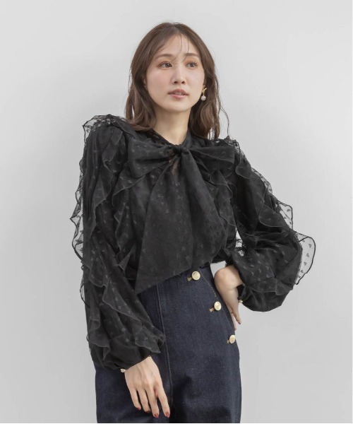 RANDA(ランダ)の「【Heart Collection】ハートチュールフリルボウタイブラウス(シャツ/ブラウス・レディース・ホワイト/ブラック・FREE)」の8枚目の写真