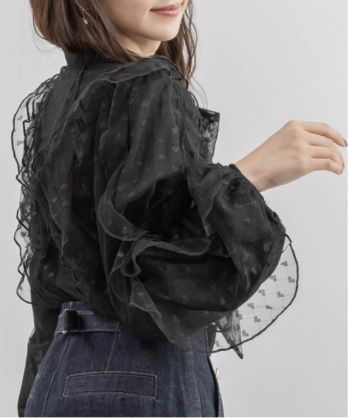 RANDA(ランダ)の「【Heart Collection】ハートチュールフリルボウタイブラウス(シャツ/ブラウス・レディース・ホワイト/ブラック・FREE)」の9枚目の写真