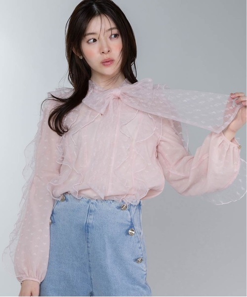RANDA(ランダ)の「【Heart Collection】ハートチュールフリルボウタイブラウス(シャツ/ブラウス・レディース・ホワイト/ブラック・FREE)」の3枚目の写真