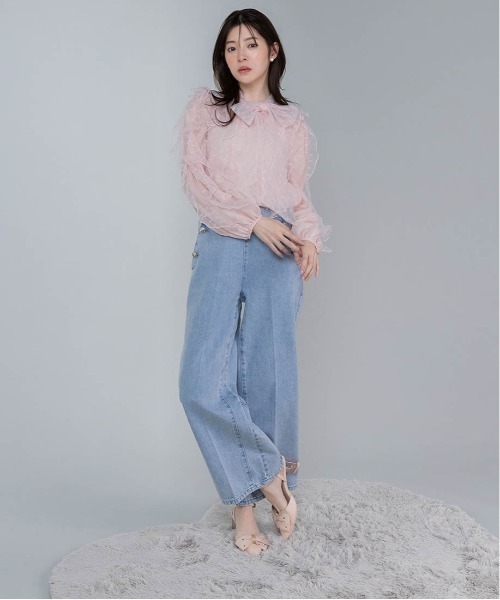 RANDA(ランダ)の「【Heart Collection】ハートチュールフリルボウタイブラウス(シャツ/ブラウス・レディース・ホワイト/ブラック・FREE)」の4枚目の写真