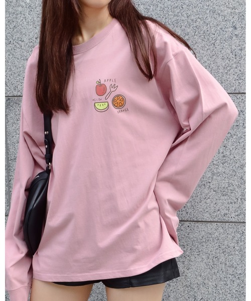 spiritoso(スピリトーゾ)の「フルーツプリントTシャツ(Tシャツ/カットソー・レディース・サーモンピンク/オフホワイト・FREE)」の2枚目の写真