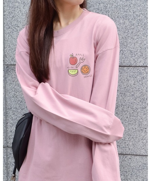 spiritoso(スピリトーゾ)の「フルーツプリントTシャツ(Tシャツ/カットソー・レディース・サーモンピンク/オフホワイト・FREE)」の13枚目の写真