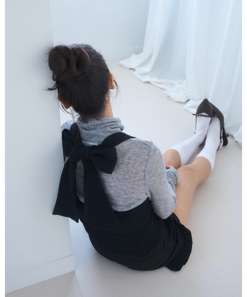 Ribbon halter-neck top/リボンホルターネックカットソー（Tシャツ