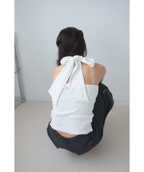 Ribbon halter-neck top/リボンホルターネックカットソー（Tシャツ