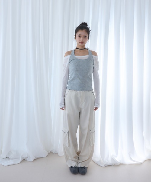 Ribbon halter-neck top/リボンホルターネックカットソー（Tシャツ