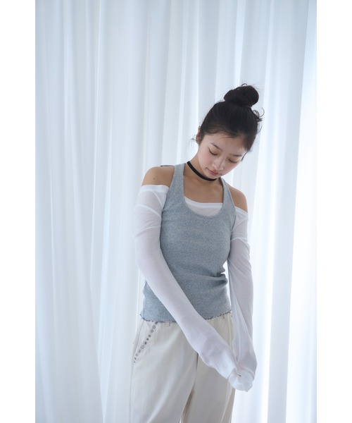 Smyeon(スミョン)の「Ribbon halter-neck top/リボンホルターネックカットソー(Tシャツ/カットソー・レディース・グレー/カーキ/ブラック/ホワイト/パープル/ミント・FREE)」の16枚目の写真