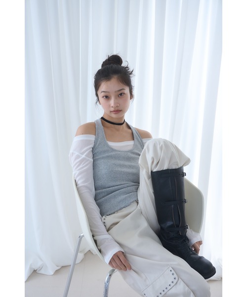 リボン＆レースのホルターネックカットソー Smyeon tシャツ Ribbon halter-neck top/リボンホルターネック