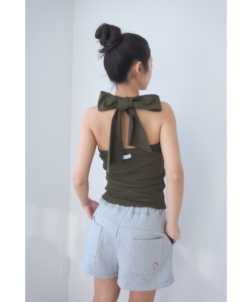 Ribbon halter-neck top/リボンホルターネックカットソー（Tシャツ
