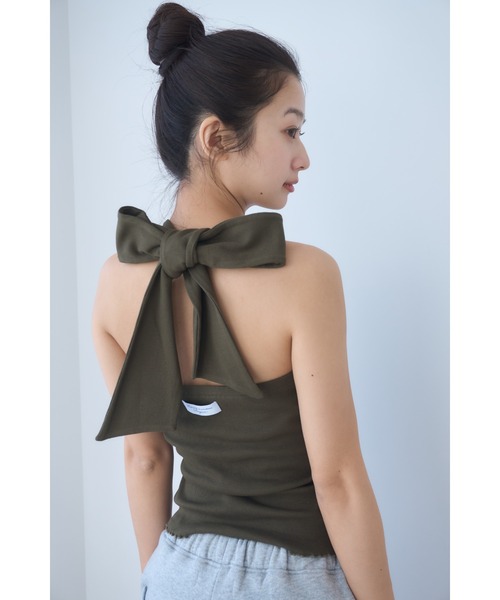 Ribbon halter-neck top/リボンホルターネックカットソー（Tシャツ