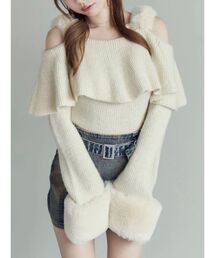 EATME | フェイクファーストラップオフショルダーリブニット(ニット/セーター)