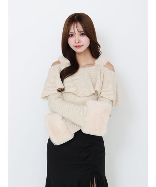 EATME（イートミー）の「フェイクファーストラップオフショルダーリブニット（ニット/セーター・レディース・アイボリー/ブラック・FREE）」の20枚目の写真