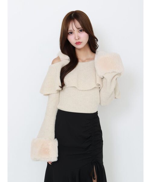 EATME（イートミー）の「フェイクファーストラップオフショルダーリブニット（ニット/セーター・レディース・アイボリー/ブラック・FREE）」の21枚目の写真