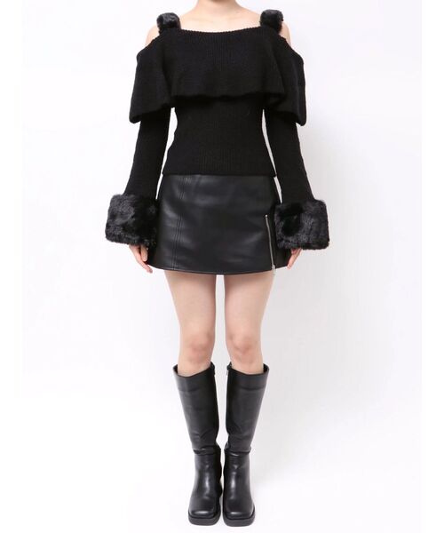 EATME（イートミー）の「フェイクファーストラップオフショルダーリブニット（ニット/セーター・レディース・アイボリー/ブラック・FREE）」の15枚目の写真