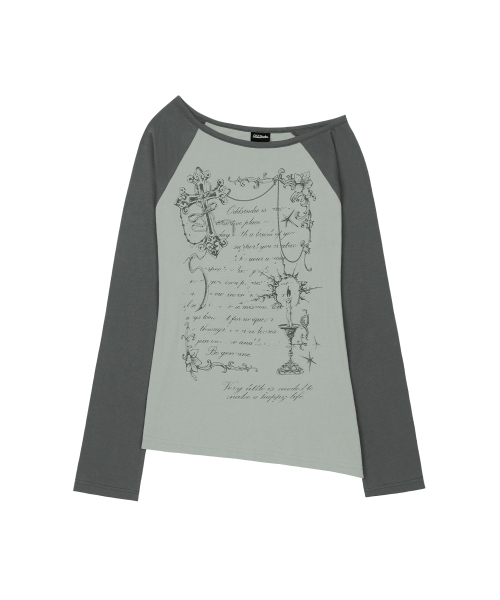 ODD STUDIO（オッドスタジオ）の「クロスオーナメントオフショルダーラグランロングスリーブ - アッシュグレー（Tシャツ/カットソー・レディース・ライトグレー・ONE）」の5枚目の写真