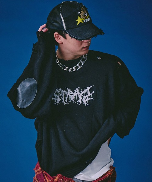 GALFY(ガルフィー)の「【GALFY/ガルフィー】バチバチピアスニット(ニット/セーター・メンズ・ブラック/ブラック系その他/ライトグレー・L/XL)」の2枚目の写真