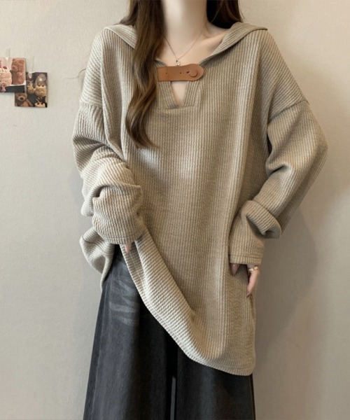 Flugge(フラッジー)の「フード付きニットソー(ニット/セーター・レディース・ベージュ/グレー・MEDIUM/LARGE)」の1枚目の写真