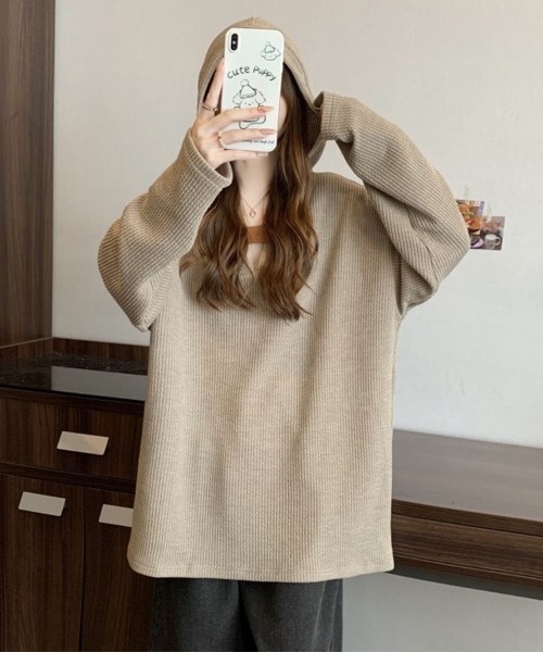 Flugge(フラッジー)の「フード付きニットソー(ニット/セーター・レディース・ベージュ/グレー・MEDIUM/LARGE)」の3枚目の写真