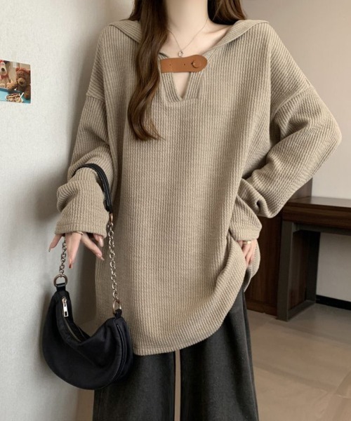 Flugge(フラッジー)の「フード付きニットソー(ニット/セーター・レディース・ベージュ/グレー・MEDIUM/LARGE)」の4枚目の写真