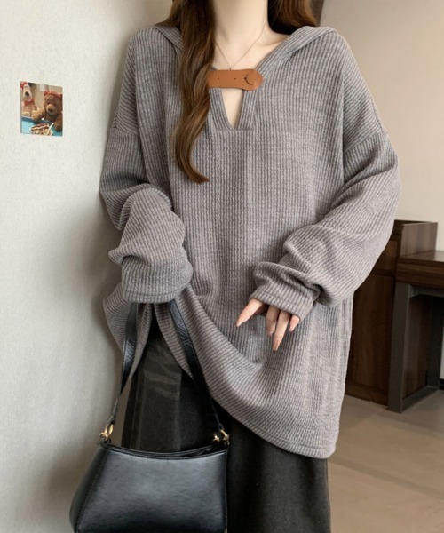Flugge(フラッジー)の「フード付きニットソー(ニット/セーター・レディース・ベージュ/グレー・MEDIUM/LARGE)」の5枚目の写真