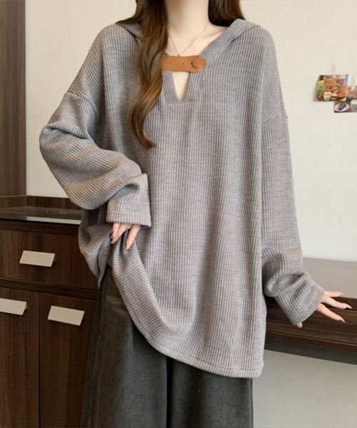 Flugge(フラッジー)の「フード付きニットソー(ニット/セーター・レディース・ベージュ/グレー・MEDIUM/LARGE)」の7枚目の写真