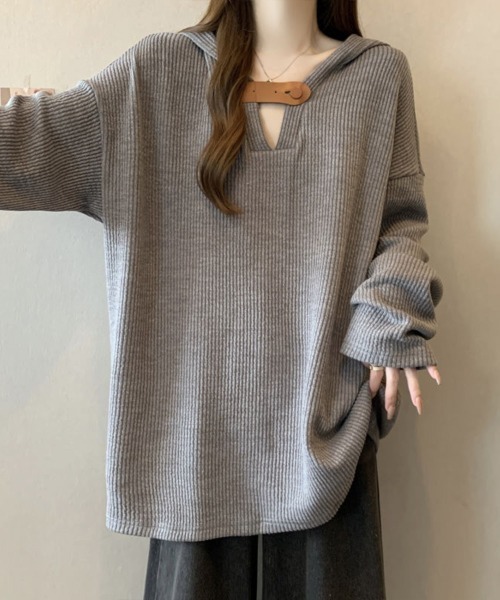 Flugge(フラッジー)の「フード付きニットソー(ニット/セーター・レディース・ベージュ/グレー・MEDIUM/LARGE)」の8枚目の写真