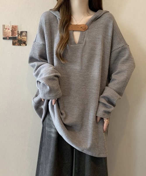 Flugge(フラッジー)の「フード付きニットソー(ニット/セーター・レディース・ベージュ/グレー・MEDIUM/LARGE)」の9枚目の写真