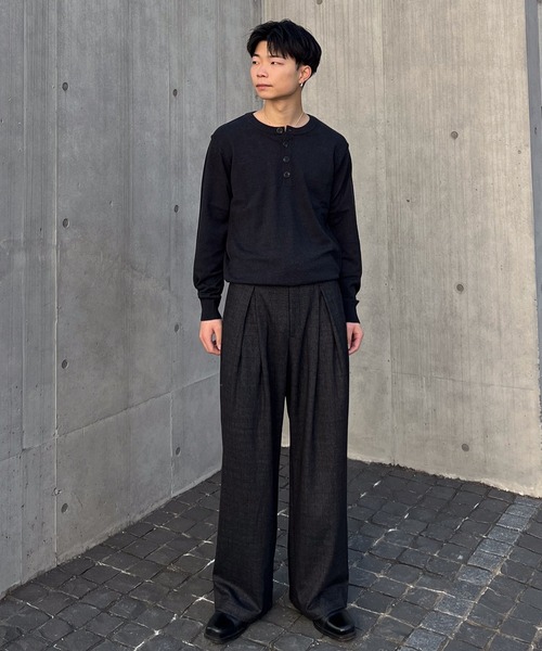 High gauge henley neck knit / ハイゲージヘンリーネックニット