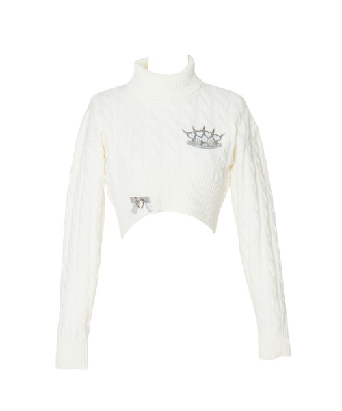 AVENCHUMU(アバンチュウム)の「Brass knuckle cable knit tops(ニット/セーター・レディース・ホワイト/ピンク/ブラック・FREE)」の2枚目の写真