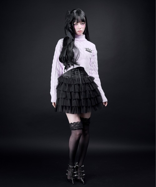 AVENCHUMU(アバンチュウム)の「Brass knuckle cable knit tops(ニット/セーター・レディース・ホワイト/ピンク/ブラック・FREE)」の9枚目の写真