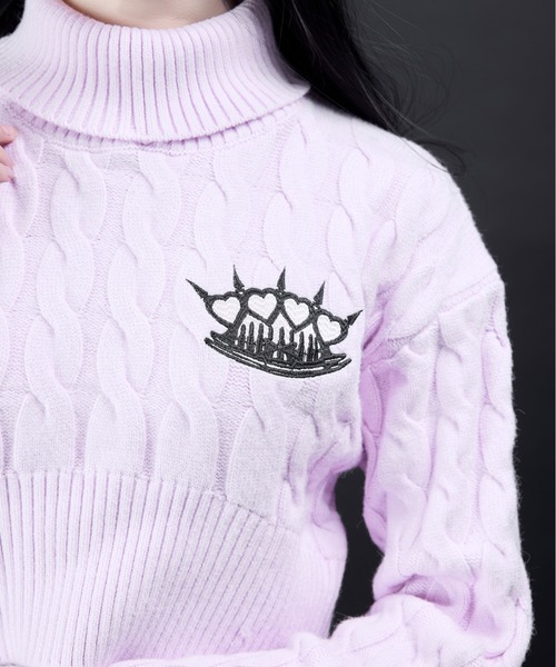 AVENCHUMU(アバンチュウム)の「Brass knuckle cable knit tops(ニット/セーター・レディース・ホワイト/ピンク/ブラック・FREE)」の6枚目の写真