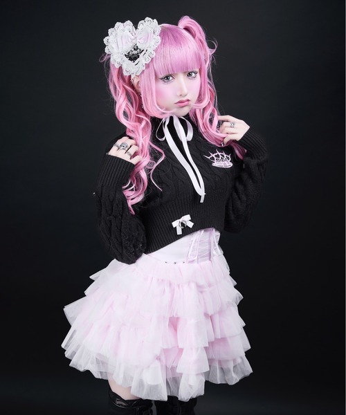 AVENCHUMU(アバンチュウム)の「Brass knuckle cable knit tops(ニット/セーター・レディース・ホワイト/ピンク/ブラック・FREE)」の5枚目の写真