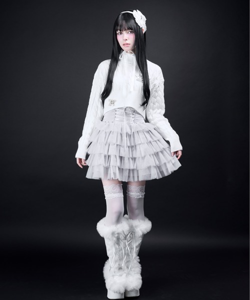 AVENCHUMU(アバンチュウム)の「Brass knuckle cable knit tops(ニット/セーター・レディース・ホワイト/ピンク/ブラック・FREE)」の7枚目の写真