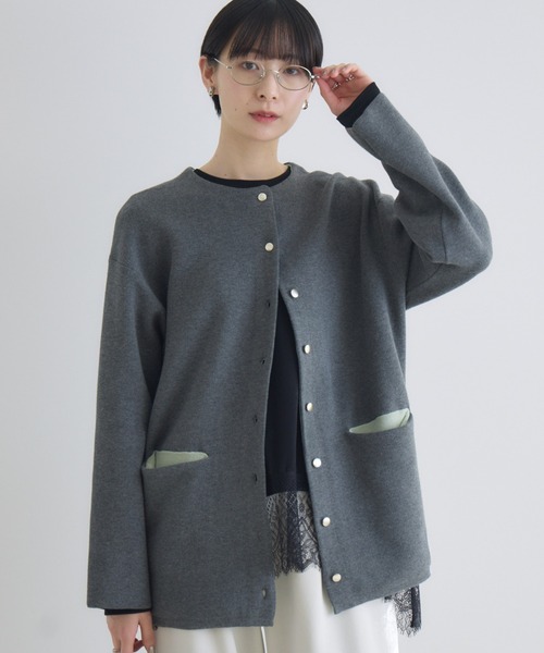 Paradise Picnic（パラダイスピクニック）の「ダブルフェイスニットカーディガン（カーディガン/ボレロ・レディース・チャコールグレー/アイボリー/イエロー・FREE）」の3枚目の写真