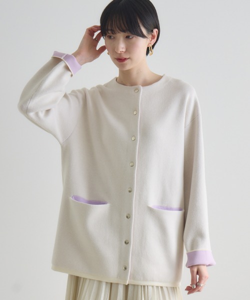 Paradise Picnic（パラダイスピクニック）の「ダブルフェイスニットカーディガン（カーディガン/ボレロ・レディース・チャコールグレー/アイボリー/イエロー・FREE）」の2枚目の写真