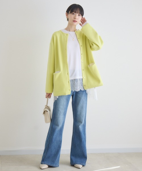 Paradise Picnic（パラダイスピクニック）の「ダブルフェイスニットカーディガン（カーディガン/ボレロ・レディース・チャコールグレー/アイボリー/イエロー・FREE）」の19枚目の写真