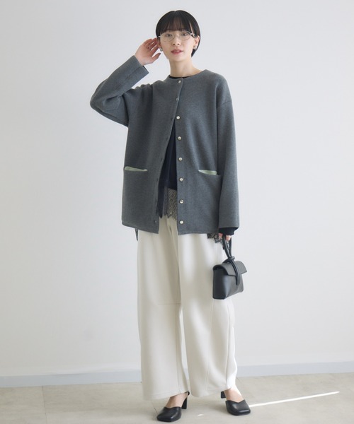 Paradise Picnic（パラダイスピクニック）の「ダブルフェイスニットカーディガン（カーディガン/ボレロ・レディース・チャコールグレー/アイボリー/イエロー・FREE）」の12枚目の写真