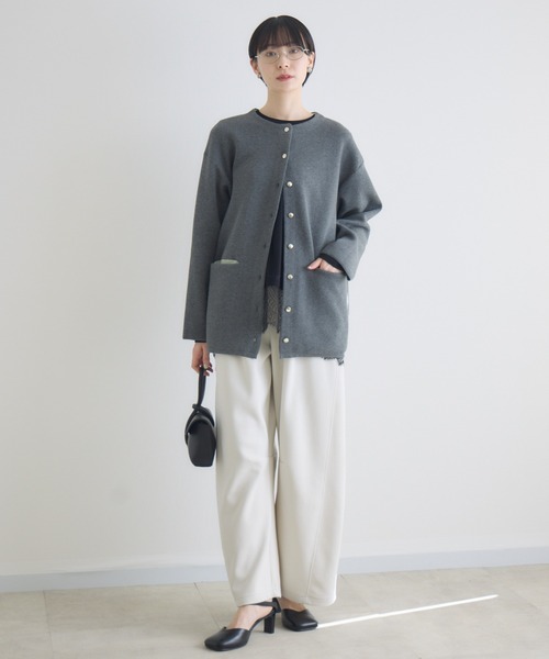 Paradise Picnic（パラダイスピクニック）の「ダブルフェイスニットカーディガン（カーディガン/ボレロ・レディース・チャコールグレー/アイボリー/イエロー・FREE）」の10枚目の写真