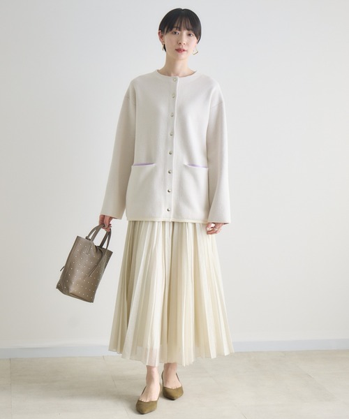 Paradise Picnic（パラダイスピクニック）の「ダブルフェイスニットカーディガン（カーディガン/ボレロ・レディース・チャコールグレー/アイボリー/イエロー・FREE）」の4枚目の写真