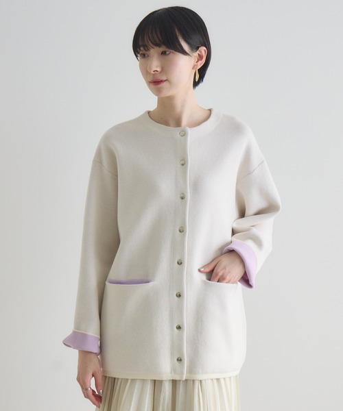 Paradise Picnic（パラダイスピクニック）の「ダブルフェイスニットカーディガン（カーディガン/ボレロ・レディース・チャコールグレー/アイボリー/イエロー・FREE）」の8枚目の写真