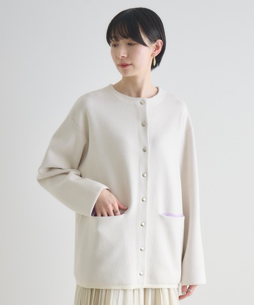 Paradise Picnic（パラダイスピクニック）の「ダブルフェイスニットカーディガン（カーディガン/ボレロ・レディース・チャコールグレー/アイボリー/イエロー・FREE）」の9枚目の写真