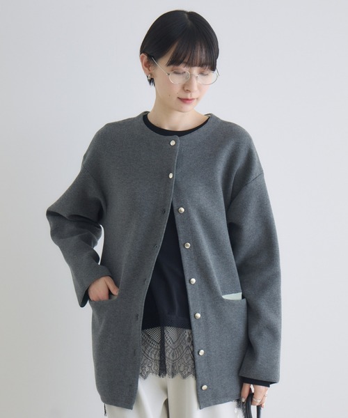 Paradise Picnic（パラダイスピクニック）の「ダブルフェイスニットカーディガン（カーディガン/ボレロ・レディース・チャコールグレー/アイボリー/イエロー・FREE）」の14枚目の写真