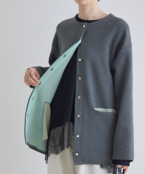 Paradise Picnic（パラダイスピクニック）の「ダブルフェイスニットカーディガン（カーディガン/ボレロ・レディース・チャコールグレー/アイボリー/イエロー・FREE）」の16枚目の写真