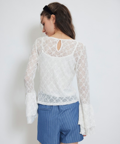 REDYAZEL(レディアゼル)の「ボリュームスリーブシアーレースブラウス×ベーシックキャミソール(Tシャツ/カットソー・レディース・キナリ/ホワイト/ブラック・FREE)」の10枚目の写真