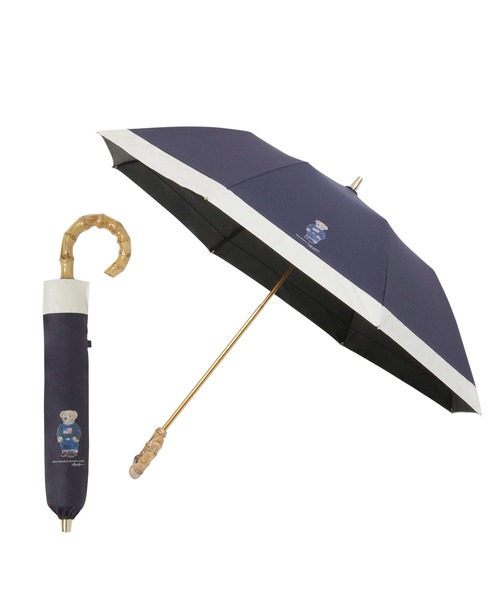 POLO RALPH LAUREN(ポロ ラルフ ローレン)の「【WEB限定】遮光100% 晴雨兼用 折りたたみ日傘 竹手元 切り継ぎ ”ワンポイント”(折りたたみ傘・レディース・ベージュ/ネイビー/ホワイト×ネイビー/オフホワイト・FREE)」の1枚目の写真